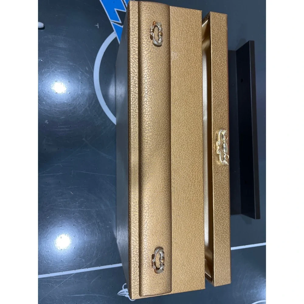 Vintage Buxton Gold Faux Leather Jewelry Box Made in USA Tiered Organizer